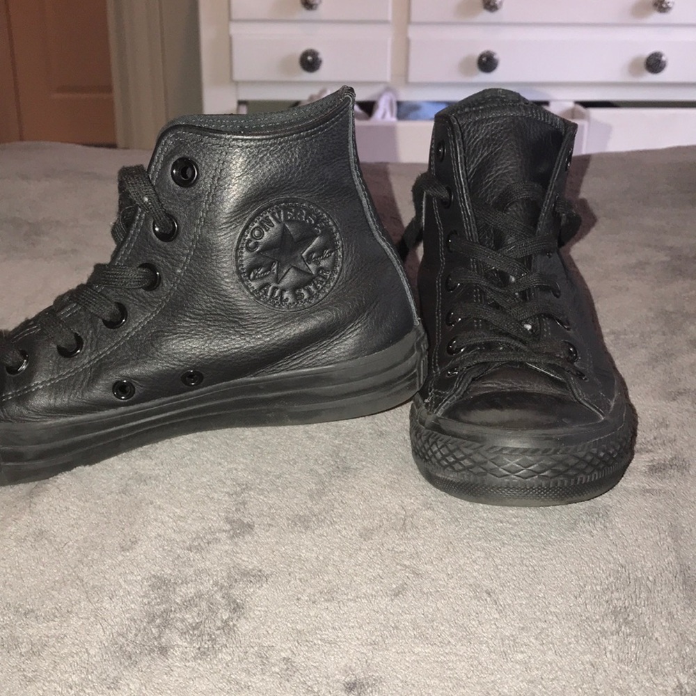 All black leather Converse high-tops